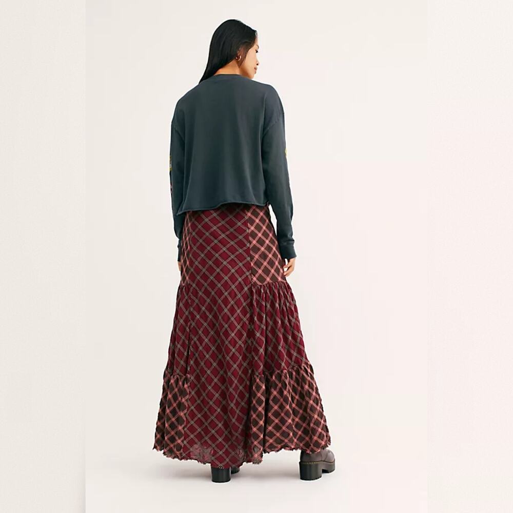 Free People Prairie Dreams Maxi Skirt - Wine Combo - Size 2 - Picture 3 of 11